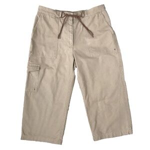 Lauren Ralph Lauren Cargo Cropped Pants Womens 12 Khaki Wide Leg Tie Front Laces